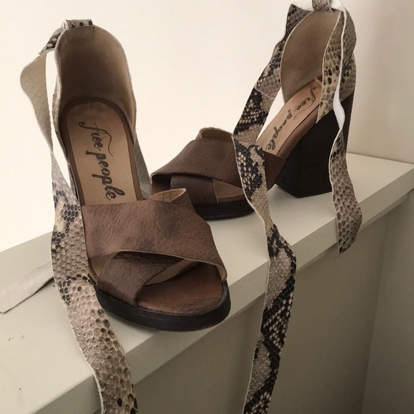 Free People Snake Skin Wrap Up Heel 